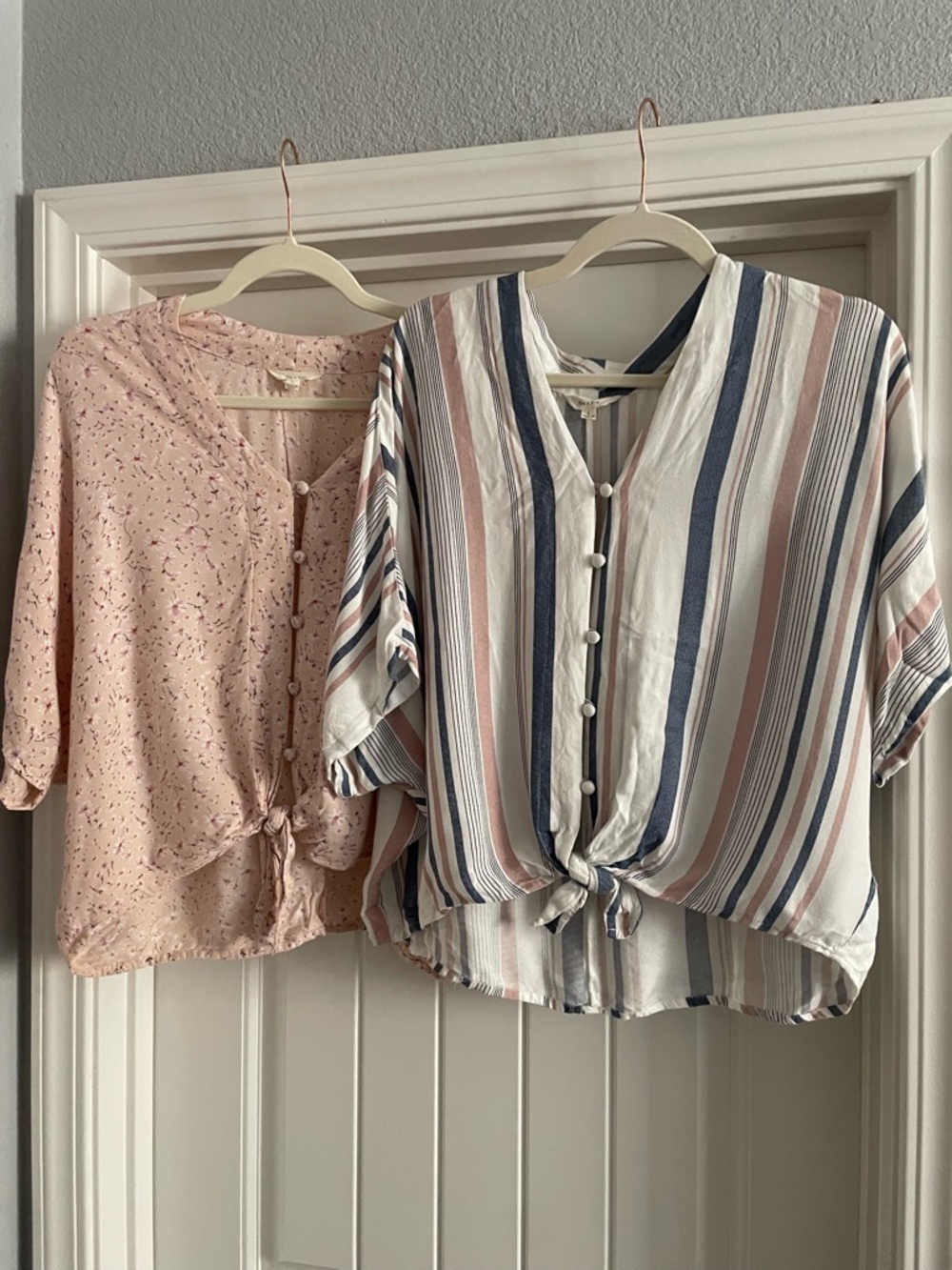 TJ Maxx Blouse Bundle - Striped and Floral Tie Front Button Down Tops